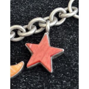 Vintage Native crafted sterling and stone charm bracelet